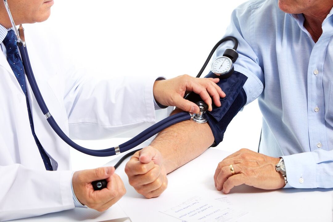 Based on the high blood pressure, the doctor diagnoses high blood pressure